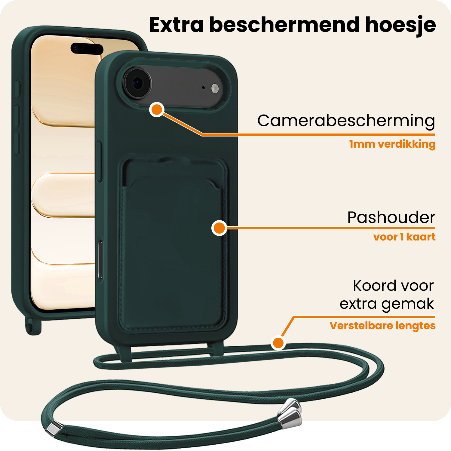 Nomfy Nomfy iPhone Air Hoesje Pashouder met Koord - Donkergroen