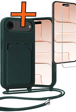 Nomfy Nomfy iPhone Air Hoesje Pashouder met Koord Met Screenprotector - Donkergroen