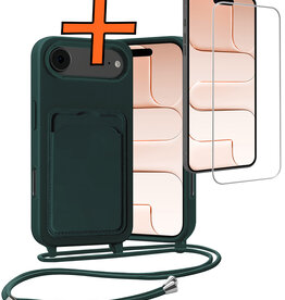 Nomfy Nomfy iPhone Air Hoesje Pashouder met Koord Met Screenprotector - Donkergroen