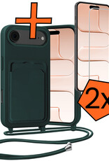 Nomfy Nomfy iPhone Air Hoesje Pashouder met Koord Met 2x Screenprotector - Donkergroen