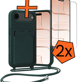 Nomfy Nomfy iPhone Air Hoesje Pashouder met Koord Met 2x Screenprotector - Donkergroen