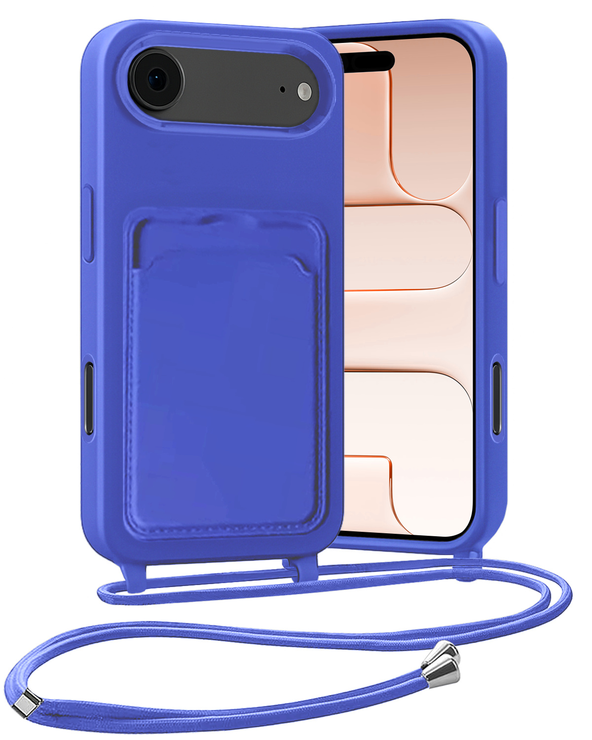 Nomfy Nomfy iPhone Air Hoesje Pashouder met Koord - Fel Blauw