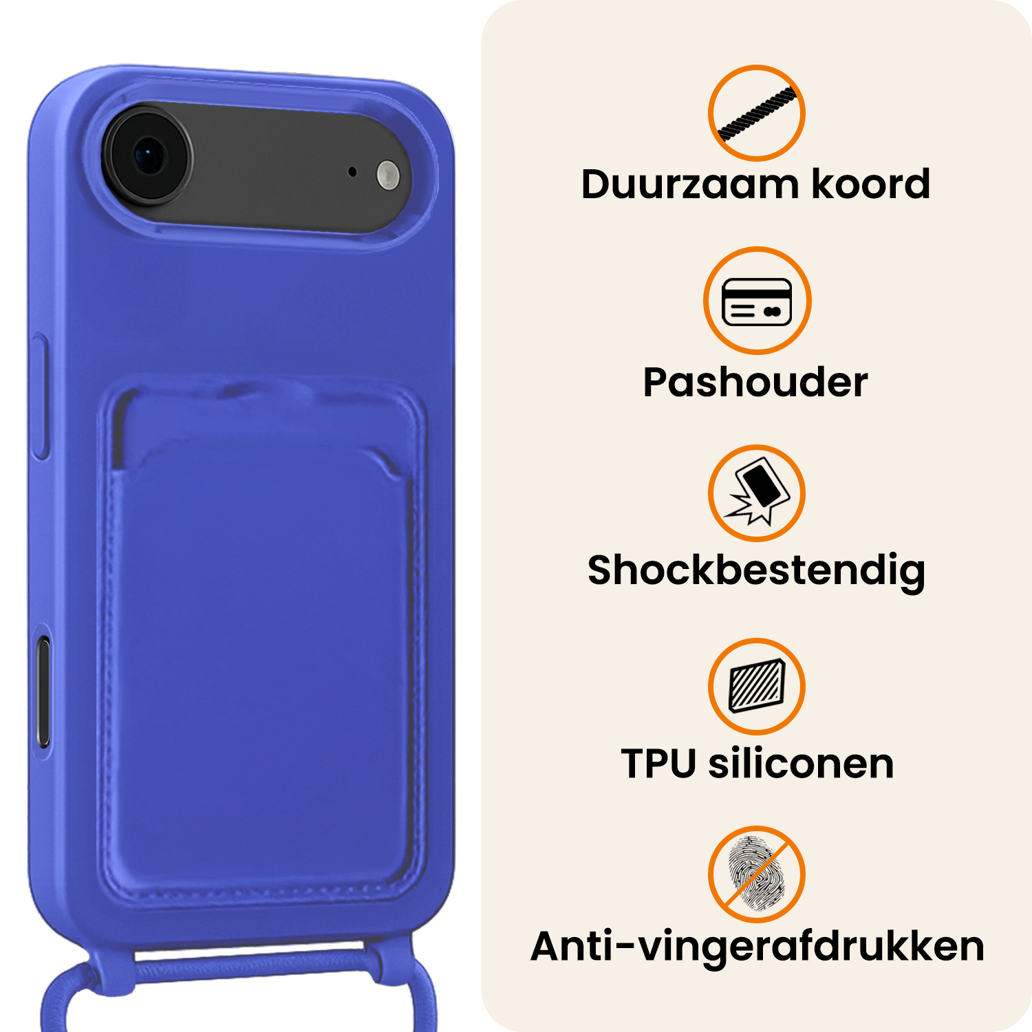Nomfy Nomfy iPhone Air Hoesje Pashouder met Koord - Fel Blauw