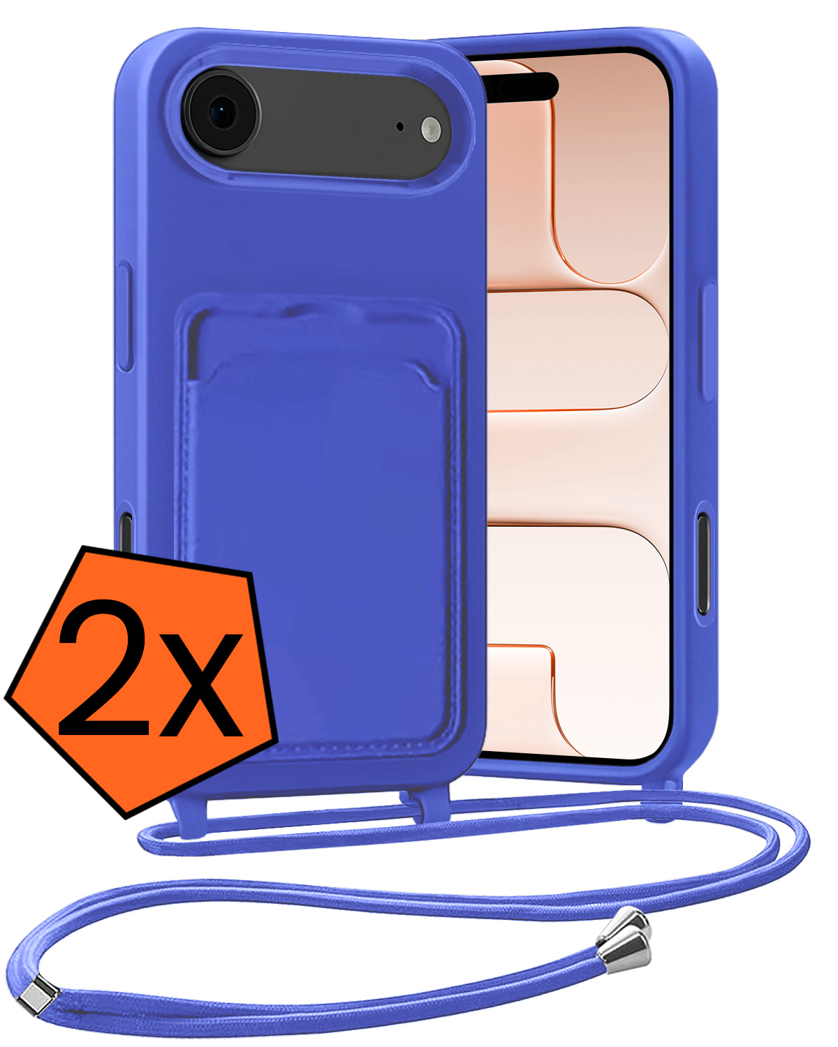 Nomfy Nomfy iPhone Air Hoesje Pashouder met Koord - Fel Blauw - 2 PACK