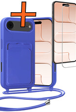Nomfy Nomfy iPhone Air Hoesje Pashouder met Koord Met Screenprotector - Fel Blauw