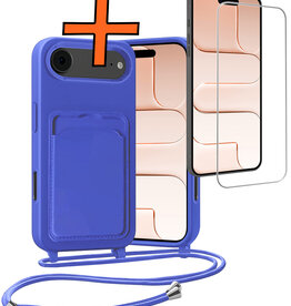Nomfy Nomfy iPhone Air Hoesje Pashouder met Koord Met Screenprotector - Fel Blauw