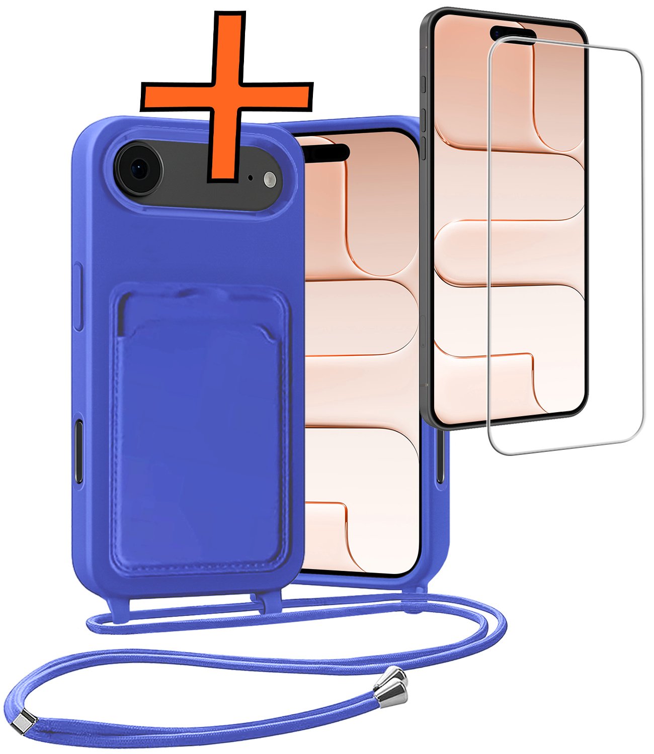 Nomfy Nomfy iPhone Air Hoesje Pashouder met Koord Met Screenprotector - Fel Blauw