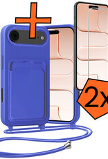 Nomfy Nomfy iPhone Air Hoesje Pashouder met Koord Met 2x Screenprotector - Fel Blauw