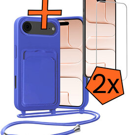 Nomfy Nomfy iPhone Air Hoesje Pashouder met Koord Met 2x Screenprotector - Fel Blauw