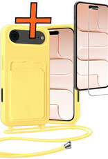 Nomfy Nomfy iPhone Air Hoesje Pashouder met Koord Met Screenprotector - Geel