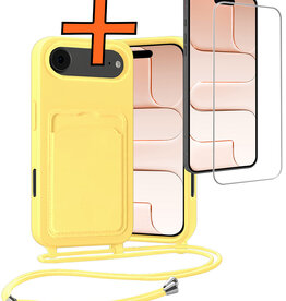 Nomfy Nomfy iPhone Air Hoesje Pashouder met Koord Met Screenprotector - Geel