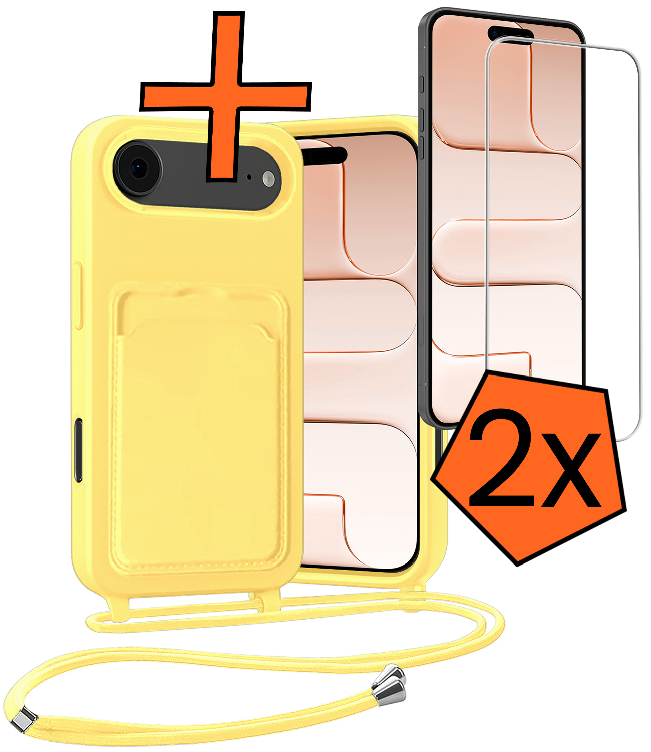 Nomfy Nomfy iPhone Air Hoesje Pashouder met Koord Met 2x Screenprotector - Geel