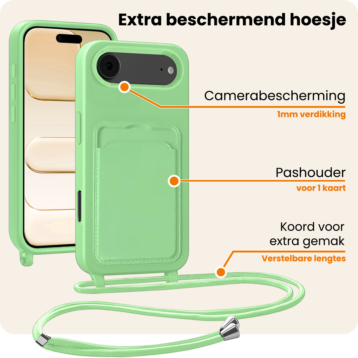 Nomfy Nomfy iPhone Air Hoesje Pashouder met Koord - Groen
