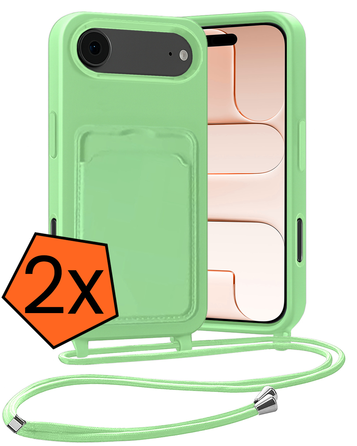 Nomfy Nomfy iPhone Air Hoesje Pashouder met Koord - Groen - 2 PACK