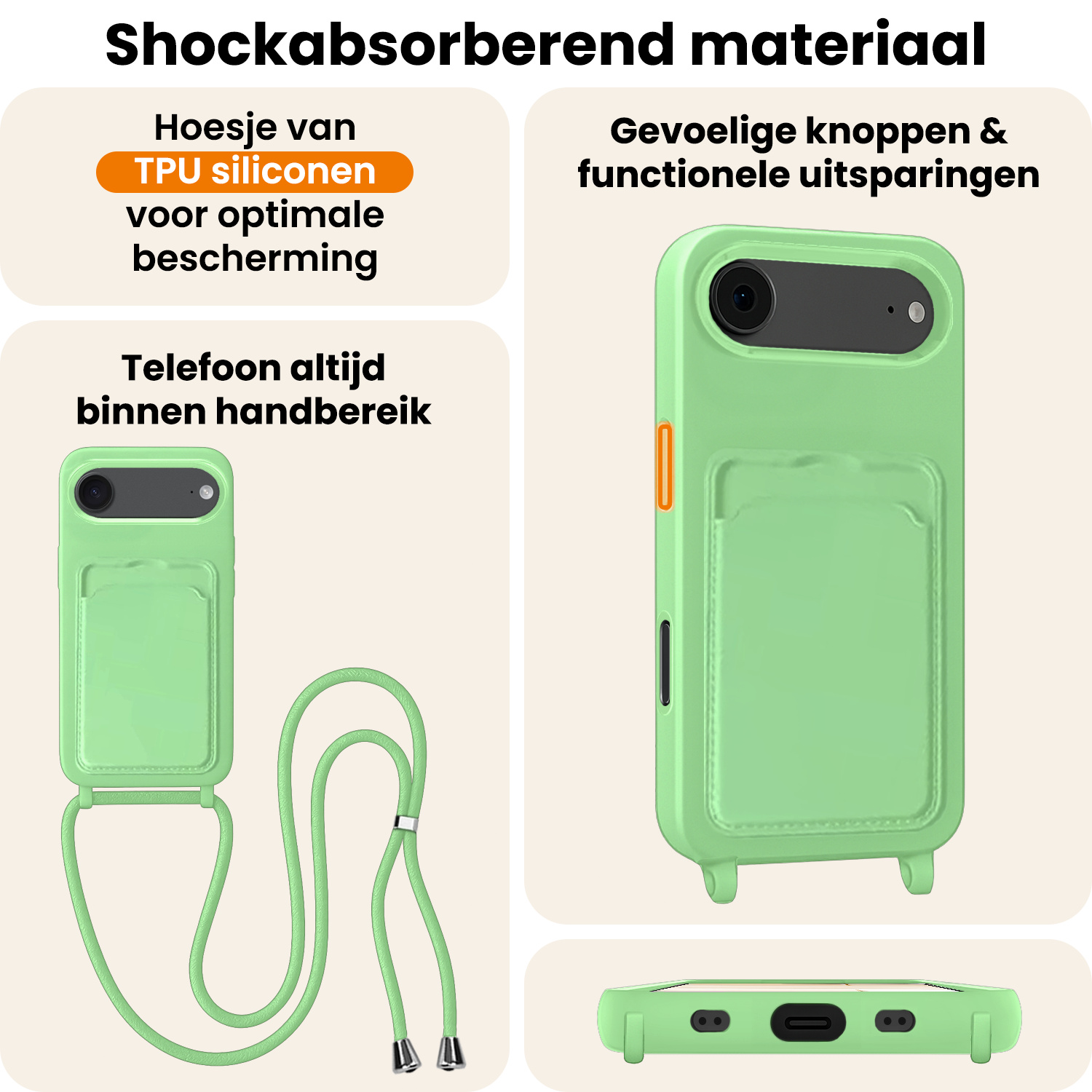 Nomfy Nomfy iPhone Air Hoesje Pashouder met Koord - Groen - 2 PACK