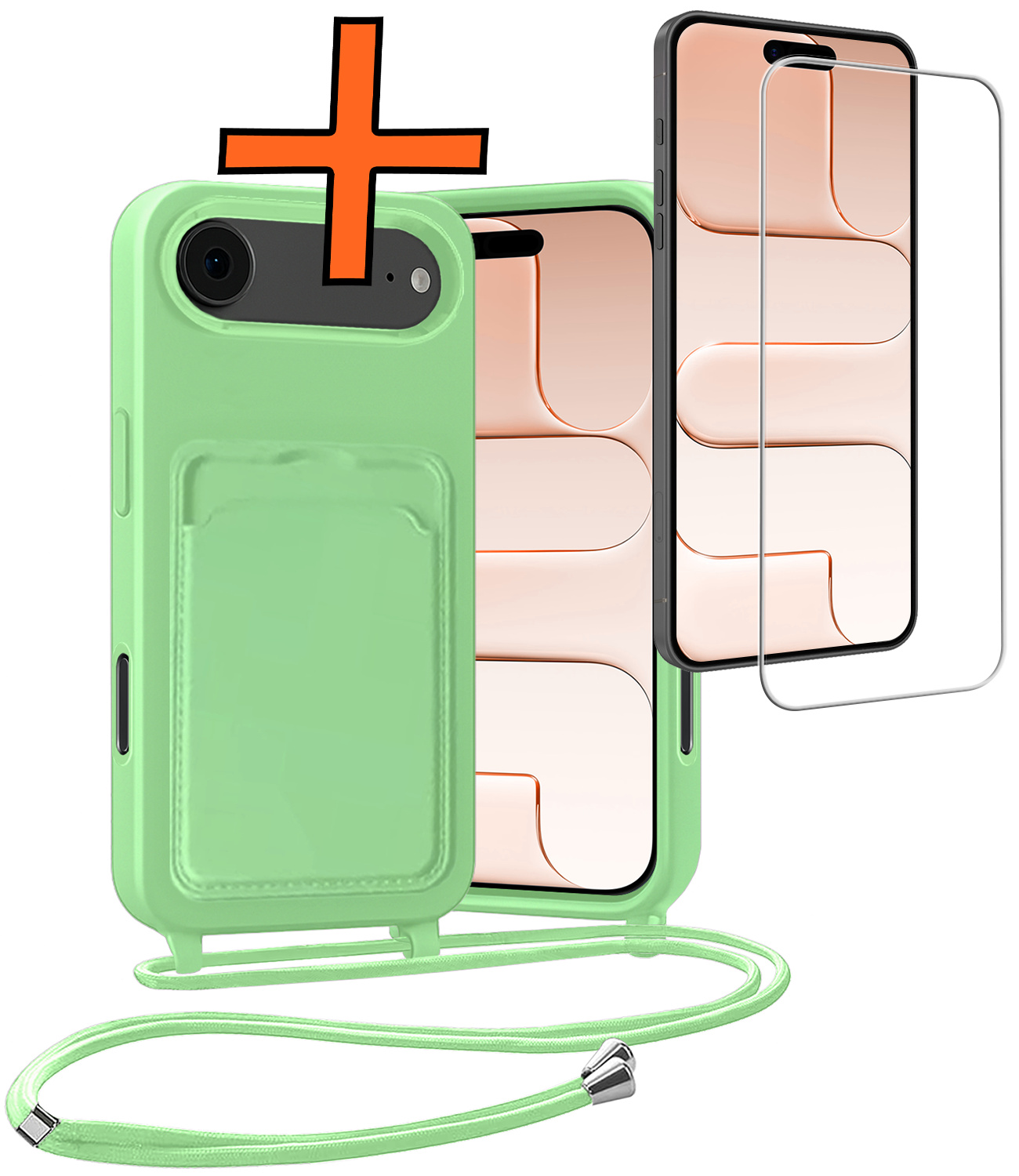 Nomfy Nomfy iPhone Air Hoesje Pashouder met Koord Met Screenprotector - Groen