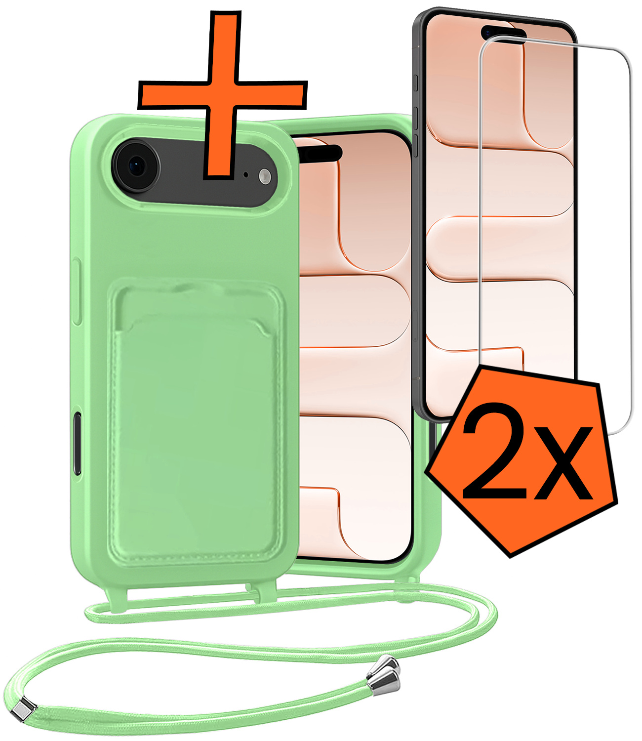 Nomfy Nomfy iPhone Air Hoesje Pashouder met Koord Met 2x Screenprotector - Groen