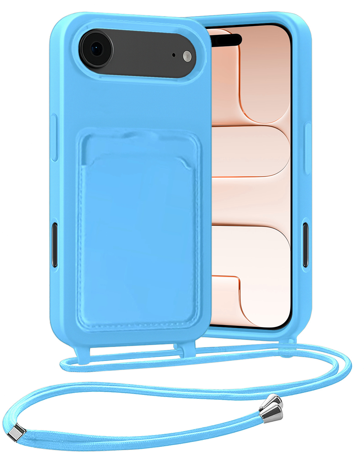 Nomfy Nomfy iPhone Air Hoesje Pashouder met Koord - Lichtblauw