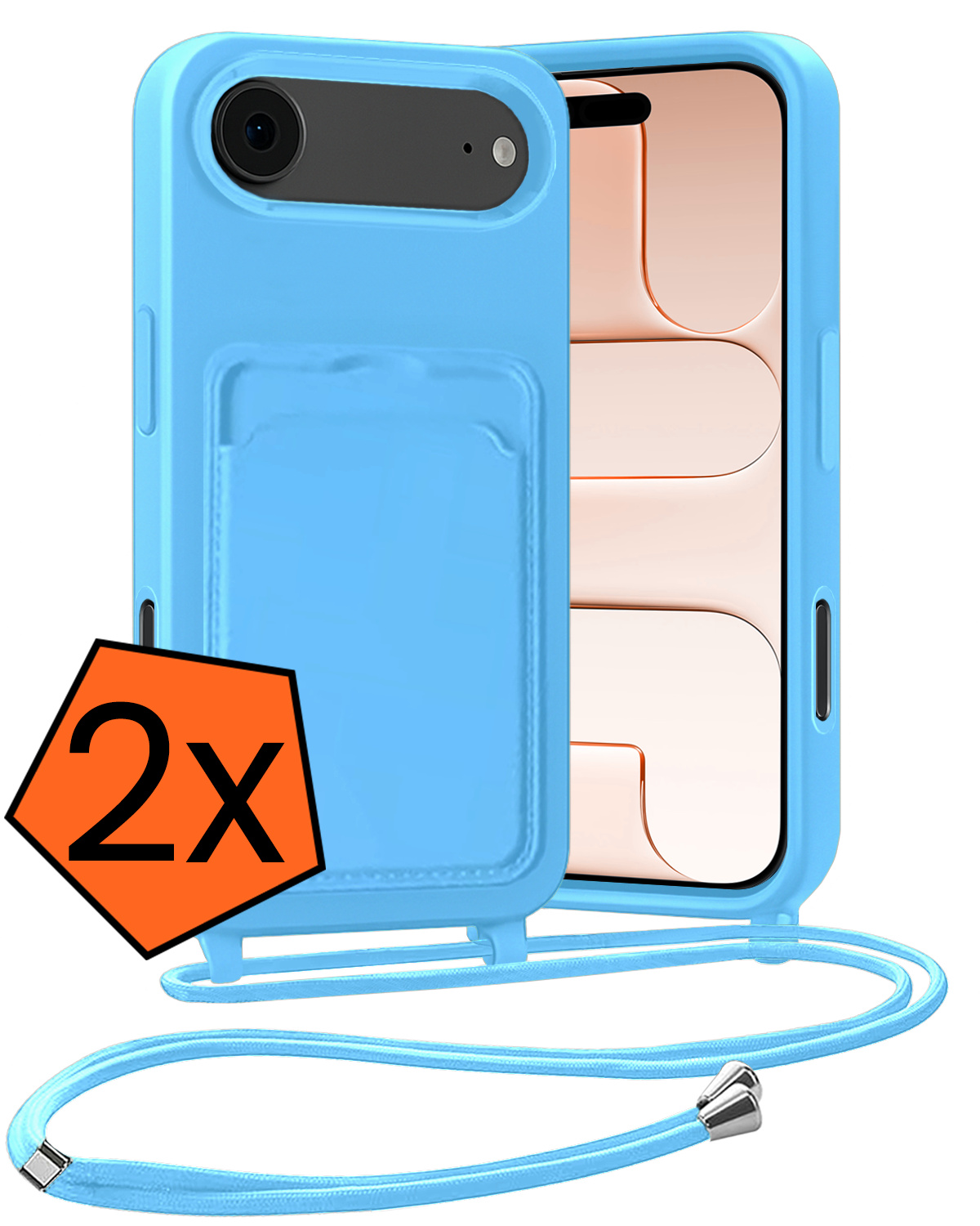 Nomfy Nomfy iPhone Air Hoesje Pashouder met Koord - Lichtblauw - 2 PACK