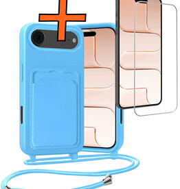 Nomfy Nomfy iPhone Air Hoesje Pashouder met Koord Met Screenprotector - Lichtblauw