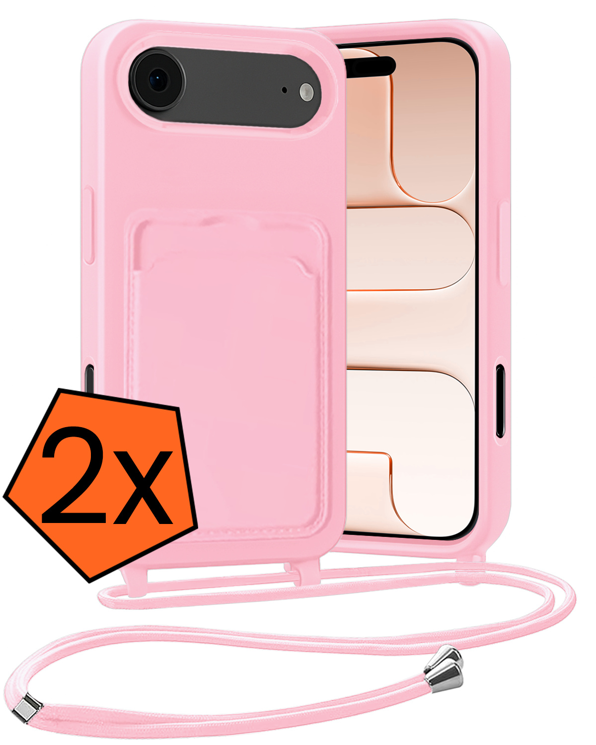 Nomfy Nomfy iPhone Air Hoesje Pashouder met Koord - Lichtroze - 2 PACK