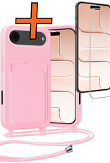 Nomfy Nomfy iPhone Air Hoesje Pashouder met Koord Met Screenprotector - Lichtroze