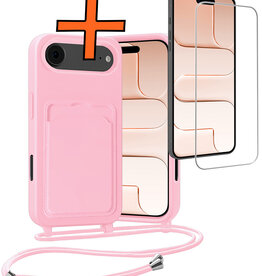 Nomfy Nomfy iPhone Air Hoesje Pashouder met Koord Met Screenprotector - Lichtroze