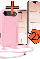 Nomfy Nomfy iPhone Air Hoesje Pashouder met Koord Met 2x Screenprotector - Lichtroze