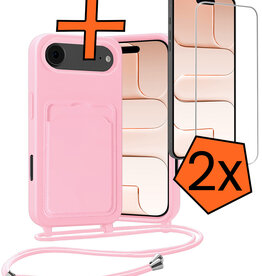 Nomfy Nomfy iPhone Air Hoesje Pashouder met Koord Met 2x Screenprotector - Lichtroze