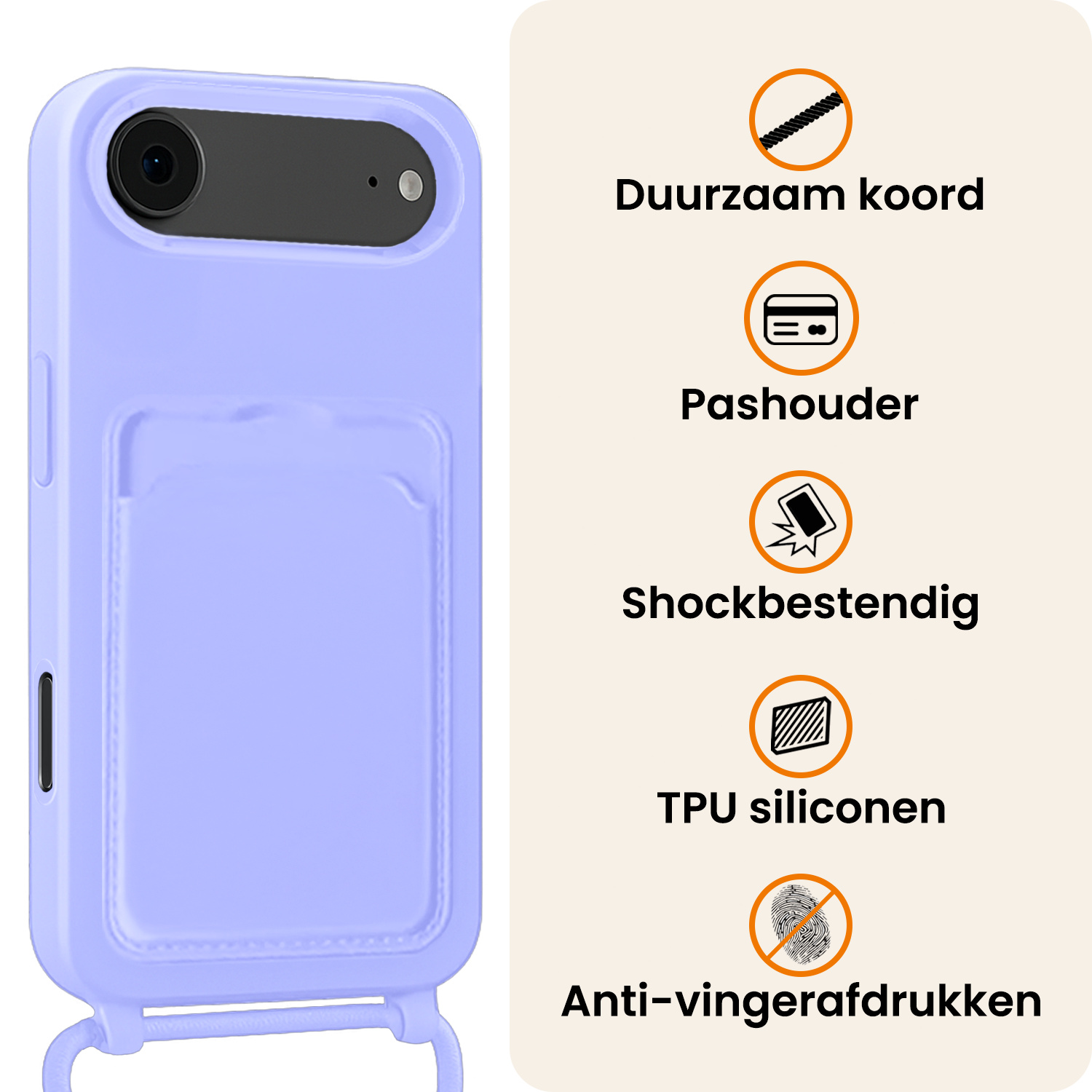 Nomfy Nomfy iPhone Air Hoesje Pashouder met Koord - Lila