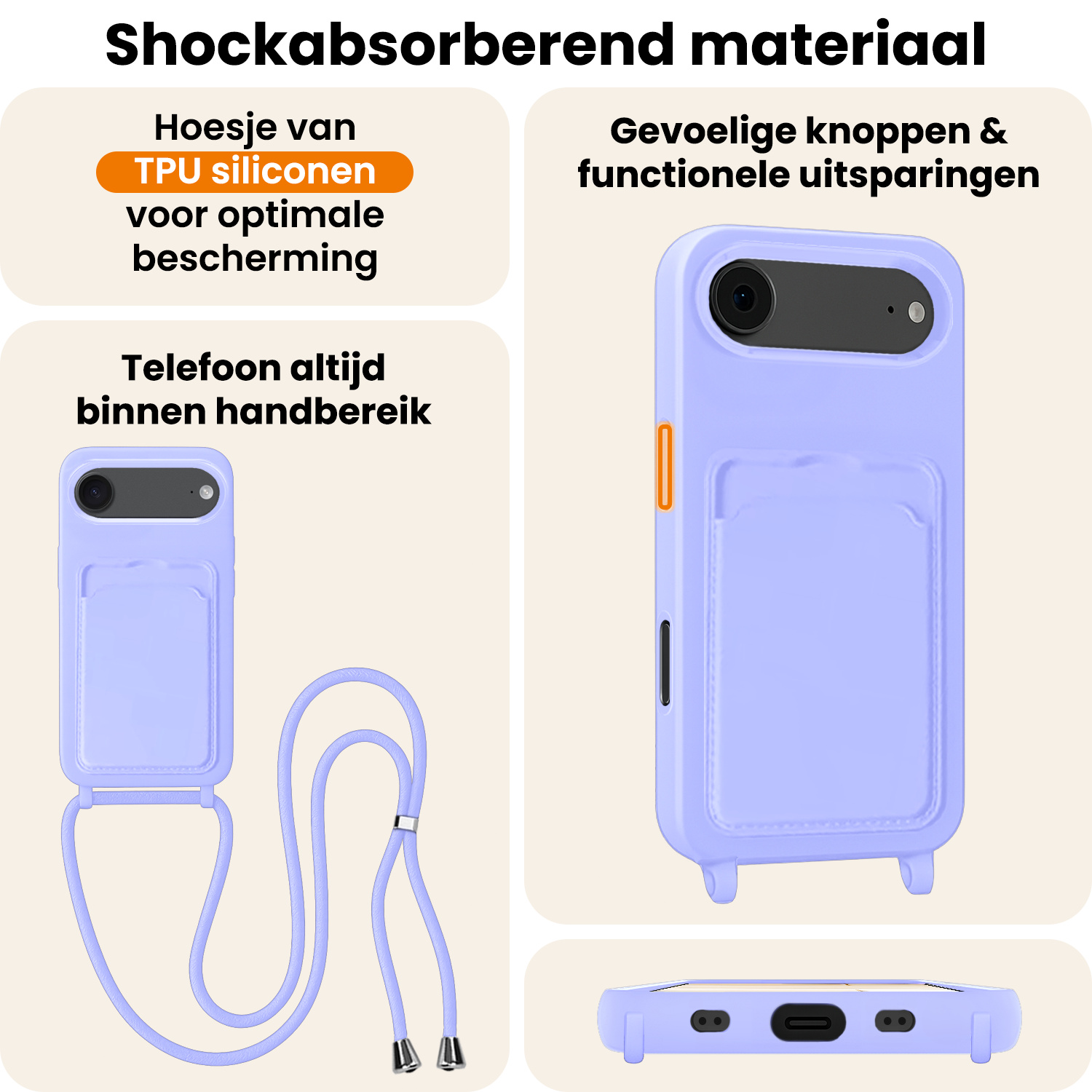 Nomfy Nomfy iPhone Air Hoesje Pashouder met Koord - Lila