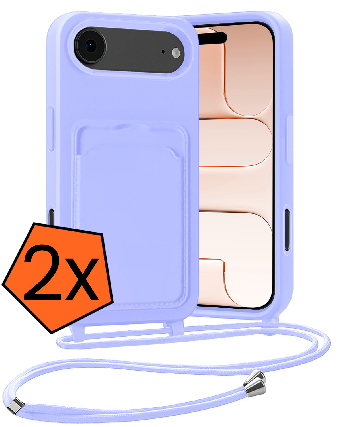 Nomfy Nomfy iPhone Air Hoesje Pashouder met Koord - Lila - 2 PACK