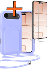 Nomfy Nomfy iPhone Air Hoesje Pashouder met Koord Met Screenprotector - Lila