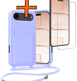 Nomfy Nomfy iPhone Air Hoesje Pashouder met Koord Met Screenprotector - Lila