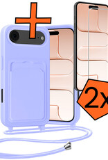Nomfy Nomfy iPhone Air Hoesje Pashouder met Koord Met 2x Screenprotector - Lila