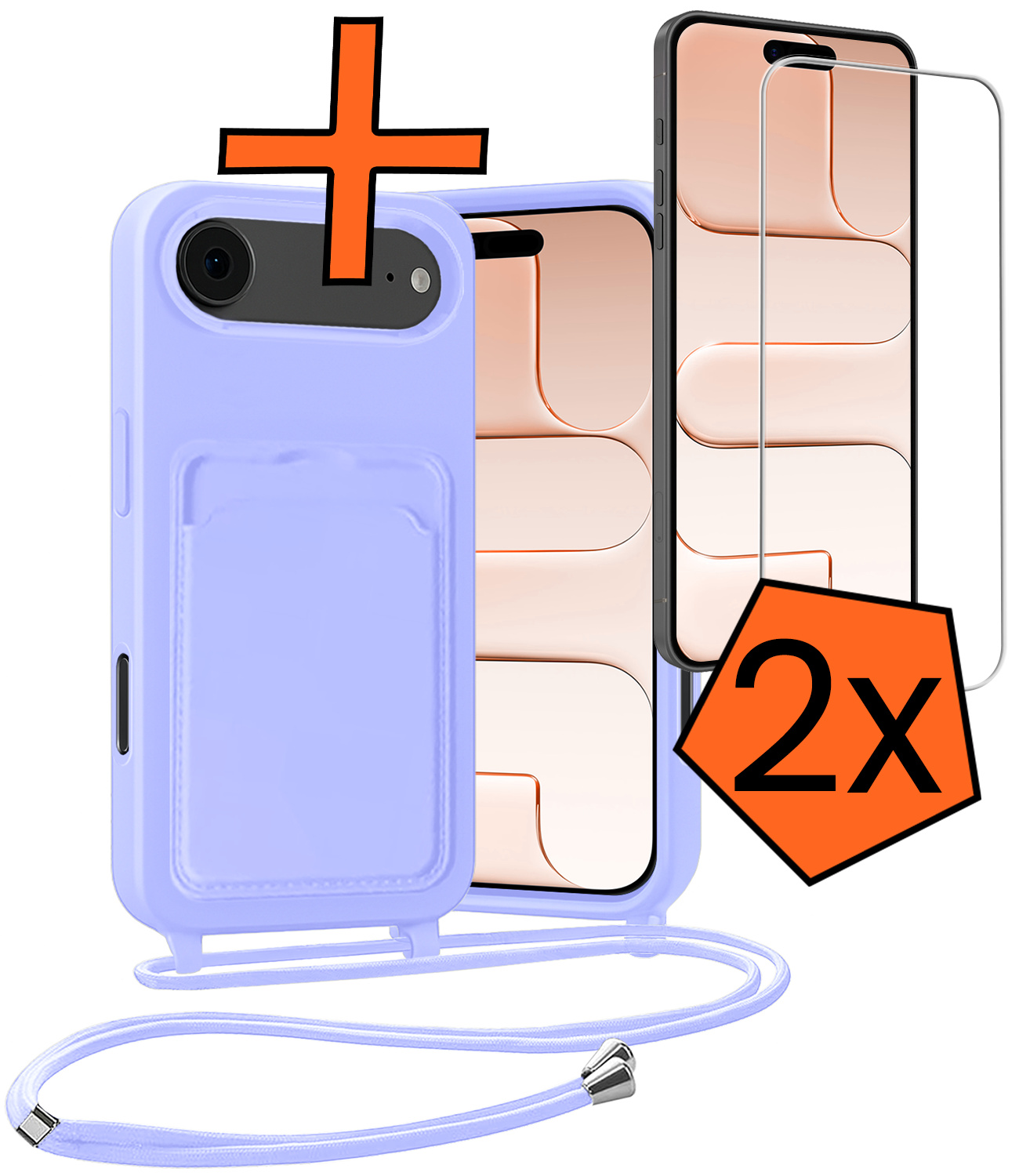 Nomfy Nomfy iPhone Air Hoesje Pashouder met Koord Met 2x Screenprotector - Lila