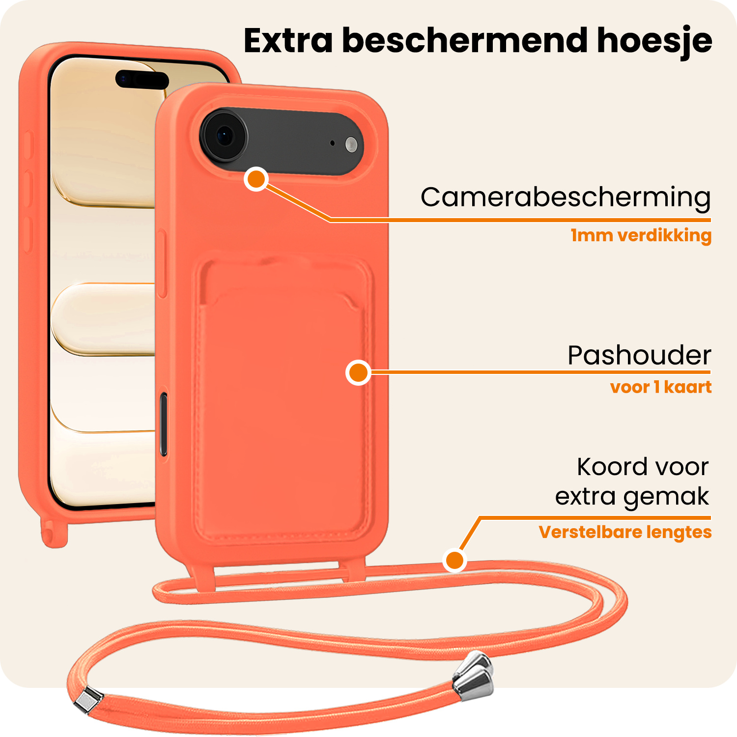 Nomfy Nomfy iPhone Air Hoesje Pashouder met Koord - Papaya