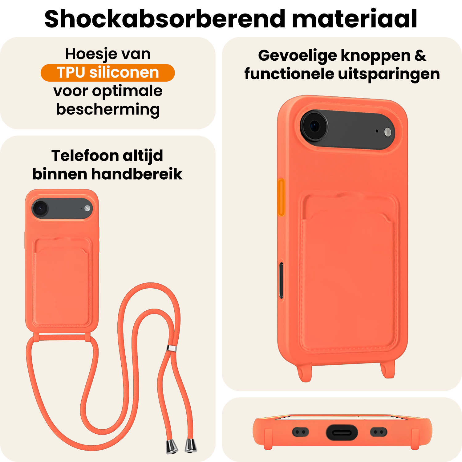 Nomfy Nomfy iPhone Air Hoesje Pashouder met Koord - Papaya