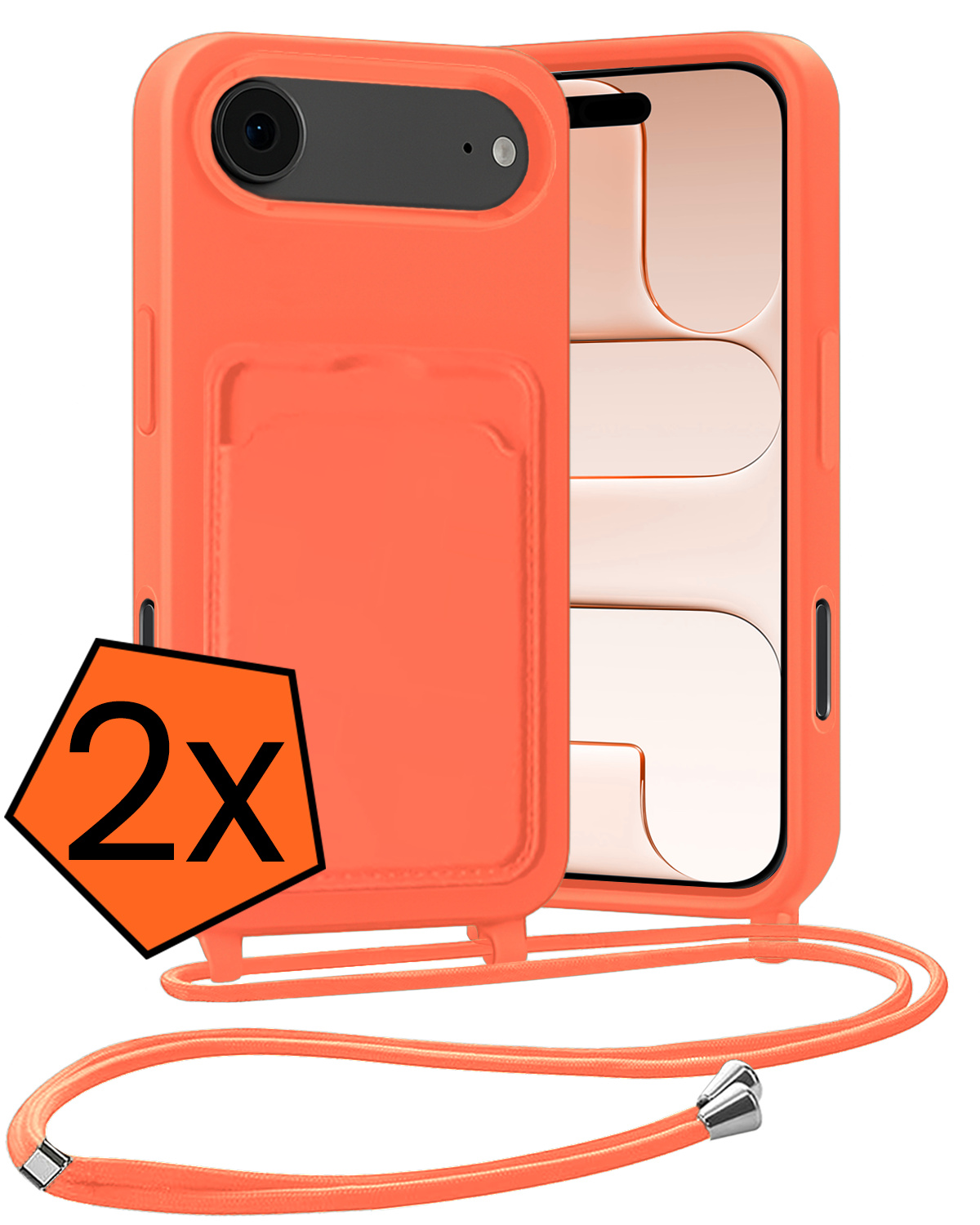 Nomfy Nomfy iPhone Air Hoesje Pashouder met Koord - Papaya - 2 PACK