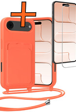 Nomfy Nomfy iPhone Air Hoesje Pashouder met Koord Met Screenprotector - Papaya
