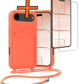 Nomfy Nomfy iPhone Air Hoesje Pashouder met Koord Met Screenprotector - Papaya