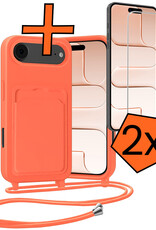 Nomfy Nomfy iPhone Air Hoesje Pashouder met Koord Met 2x Screenprotector - Papaya