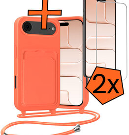 Nomfy Nomfy iPhone Air Hoesje Pashouder met Koord Met 2x Screenprotector - Papaya