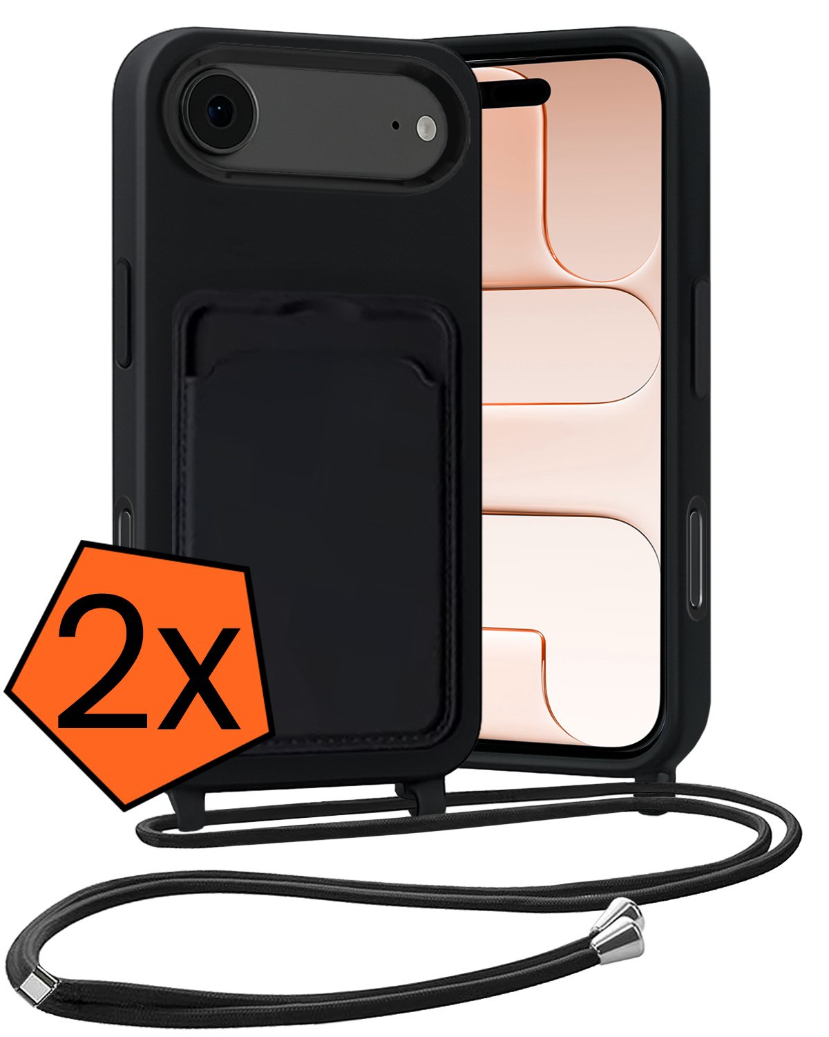 Nomfy Nomfy iPhone Air Hoesje Pashouder met Koord - Zwart - 2 PACK