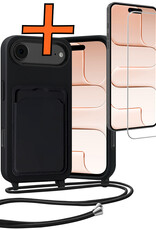 Nomfy Nomfy iPhone Air Hoesje Pashouder met Koord Met Screenprotector - Zwart