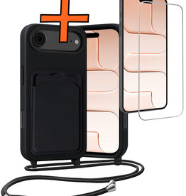 Nomfy Nomfy iPhone Air Hoesje Pashouder met Koord Met Screenprotector - Zwart