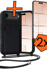 Nomfy Nomfy iPhone Air Hoesje Pashouder met Koord Met 2x Screenprotector - Zwart