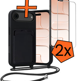 Nomfy Nomfy iPhone Air Hoesje Pashouder met Koord Met 2x Screenprotector - Zwart