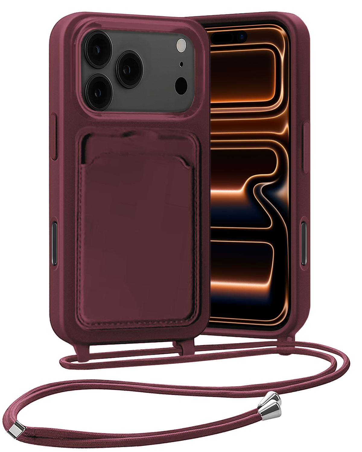 Nomfy Nomfy iPhone 17 Pro Hoesje Pashouder met Koord - Aubergine