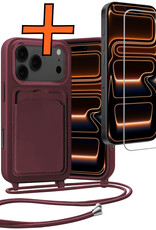 Nomfy Nomfy iPhone 17 Pro Hoesje Pashouder met Koord Met Screenprotector - Aubergine